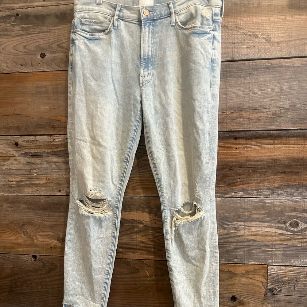 MOTHER Light Blue Ripped Skinny Jeans